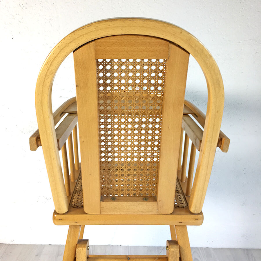 Chaise pour bébé vintage en bois et cannage