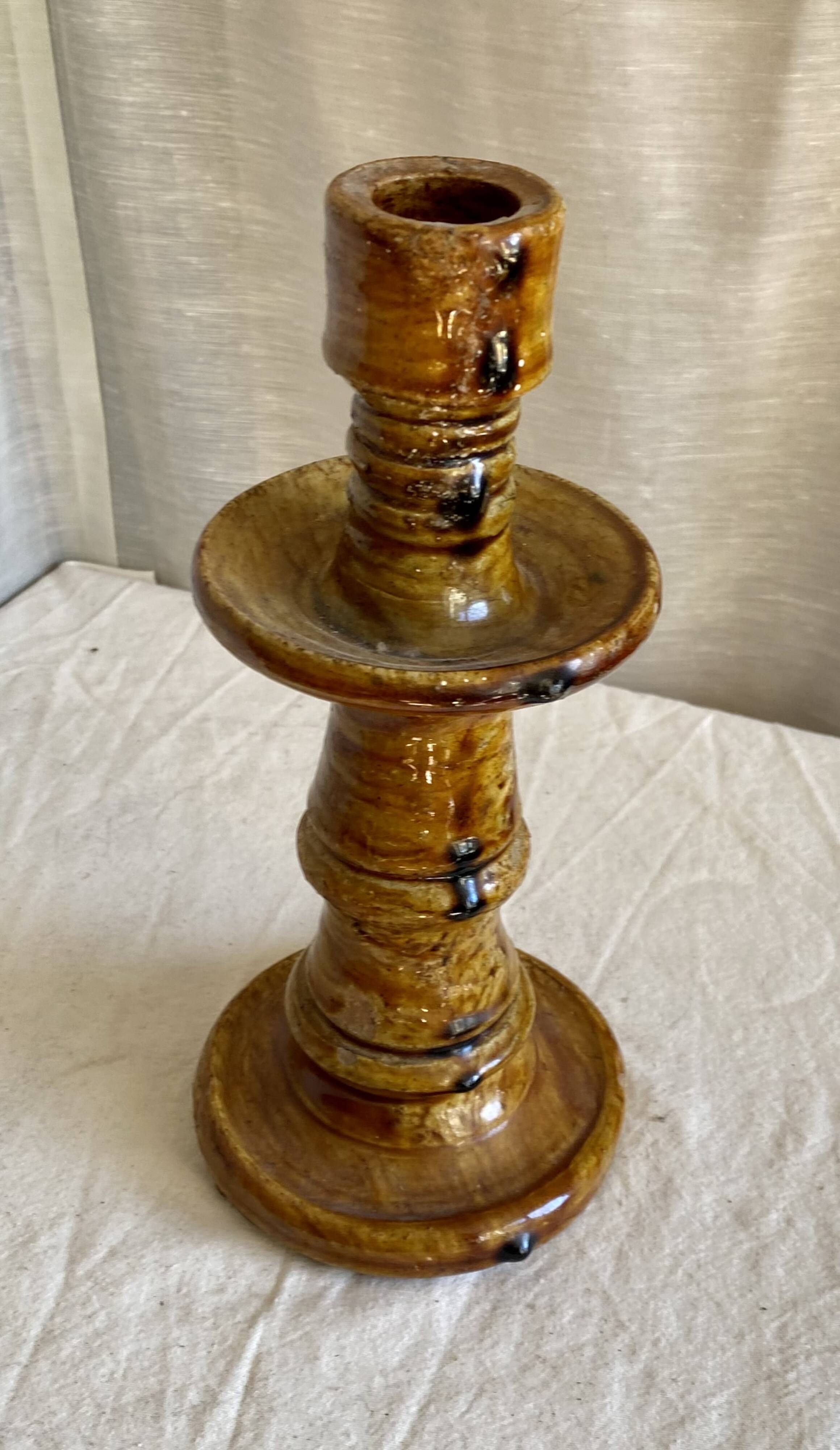 Tamegroute candle holder, Moroccan pottery, yellow ochre