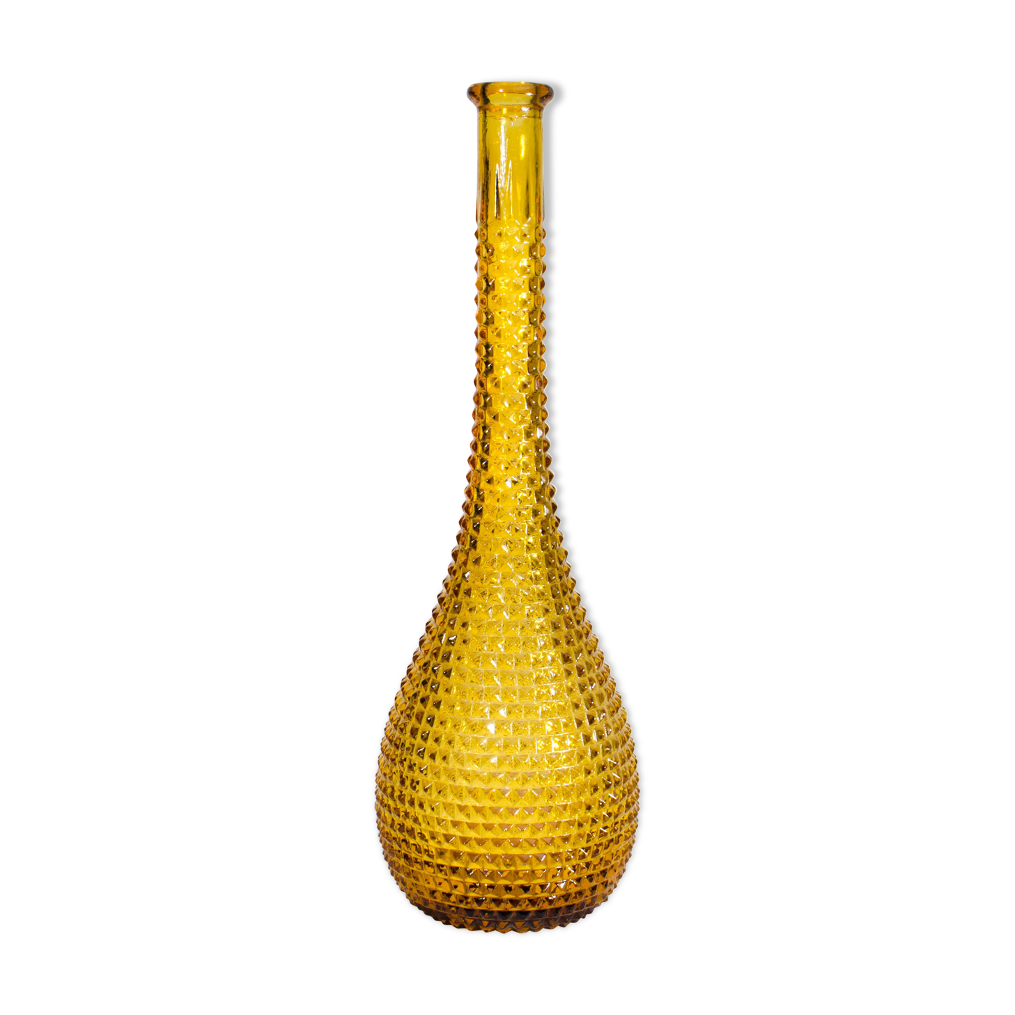 Italian carafe amber diamond tip motif Empoli, blown glass Italy circa 1950