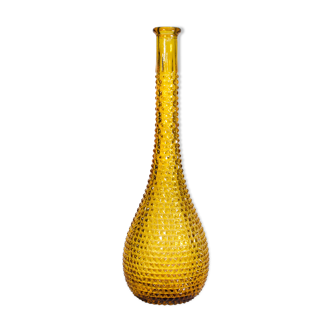 Italian carafe amber diamond tip motif Empoli, blown glass Italy circa 1950