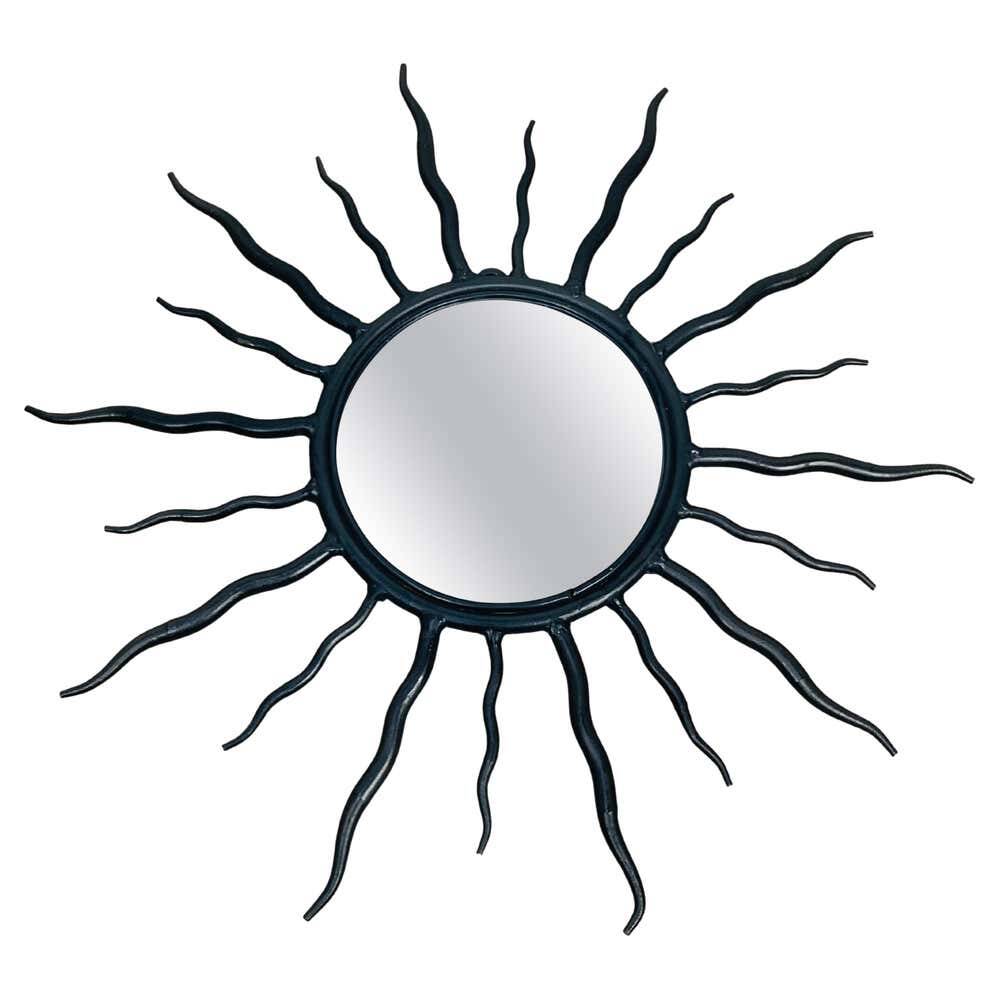 Sun mirror, wrought iron, brutalist design, 1970s.