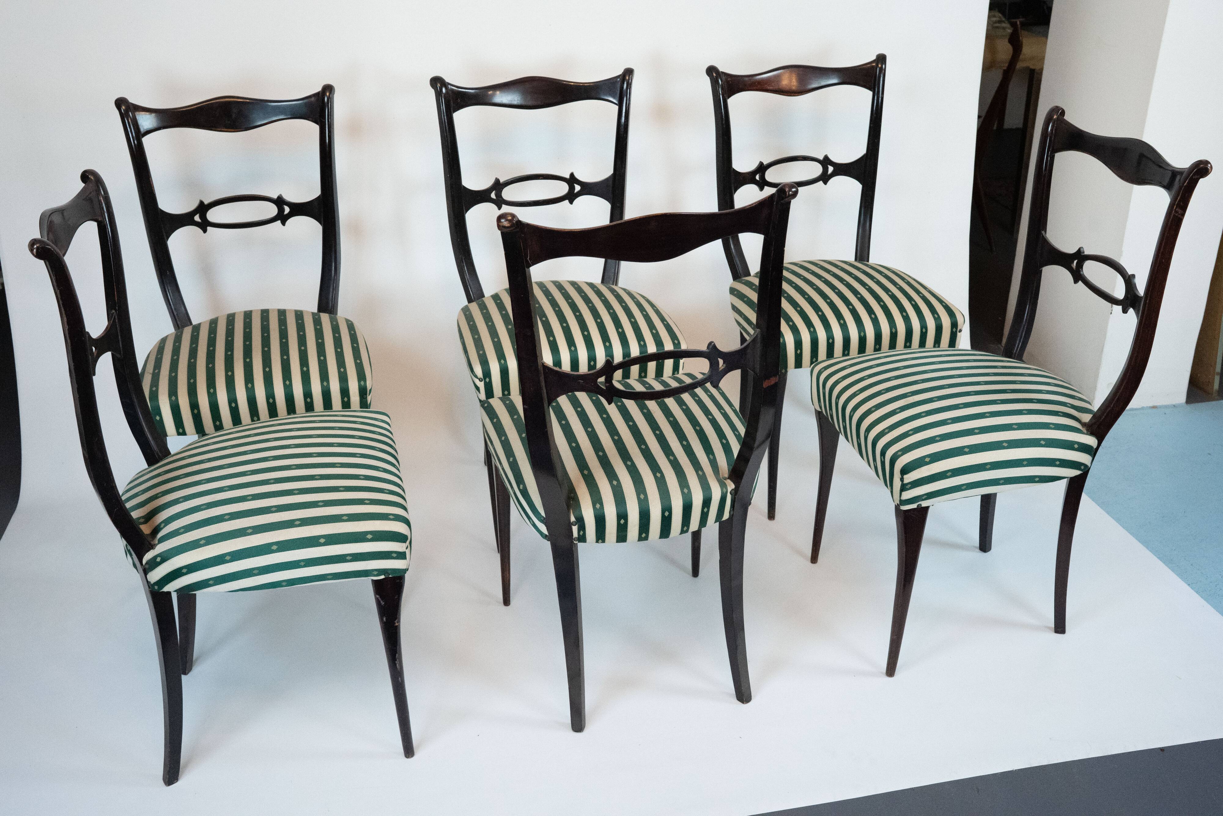 Mid-Century set of six dining chairs attributed to Paolo Buffa. Italy 1950s