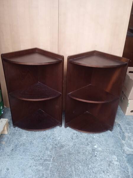 Pair of art deco style mahogany corner cabinets