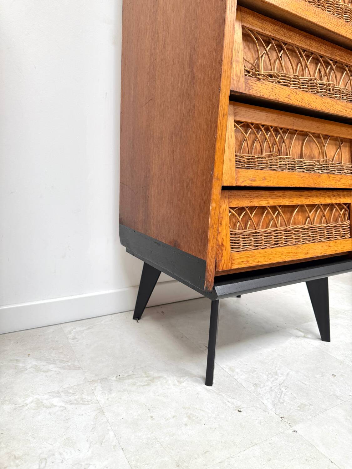 Vintage rattan chest of drawers