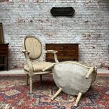 Pair of Armchairs with Back Medallion Lacquered Wood Louis XVI Style XIX Century