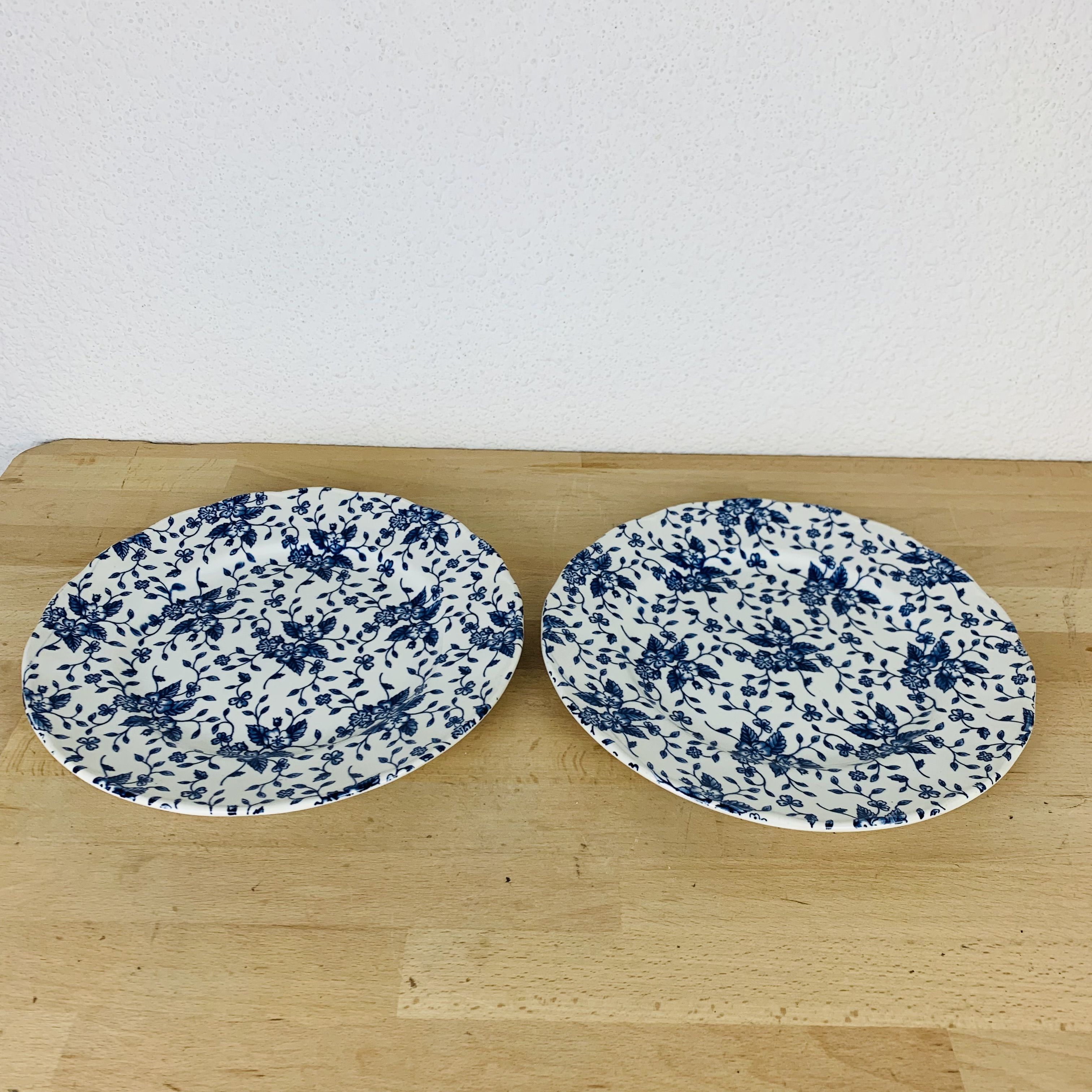 2 English plates blue flowers Royal Tudor Country style bouquet