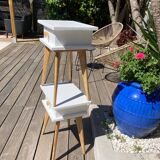 Pair of vintage bedside tables with high compass legs and top design