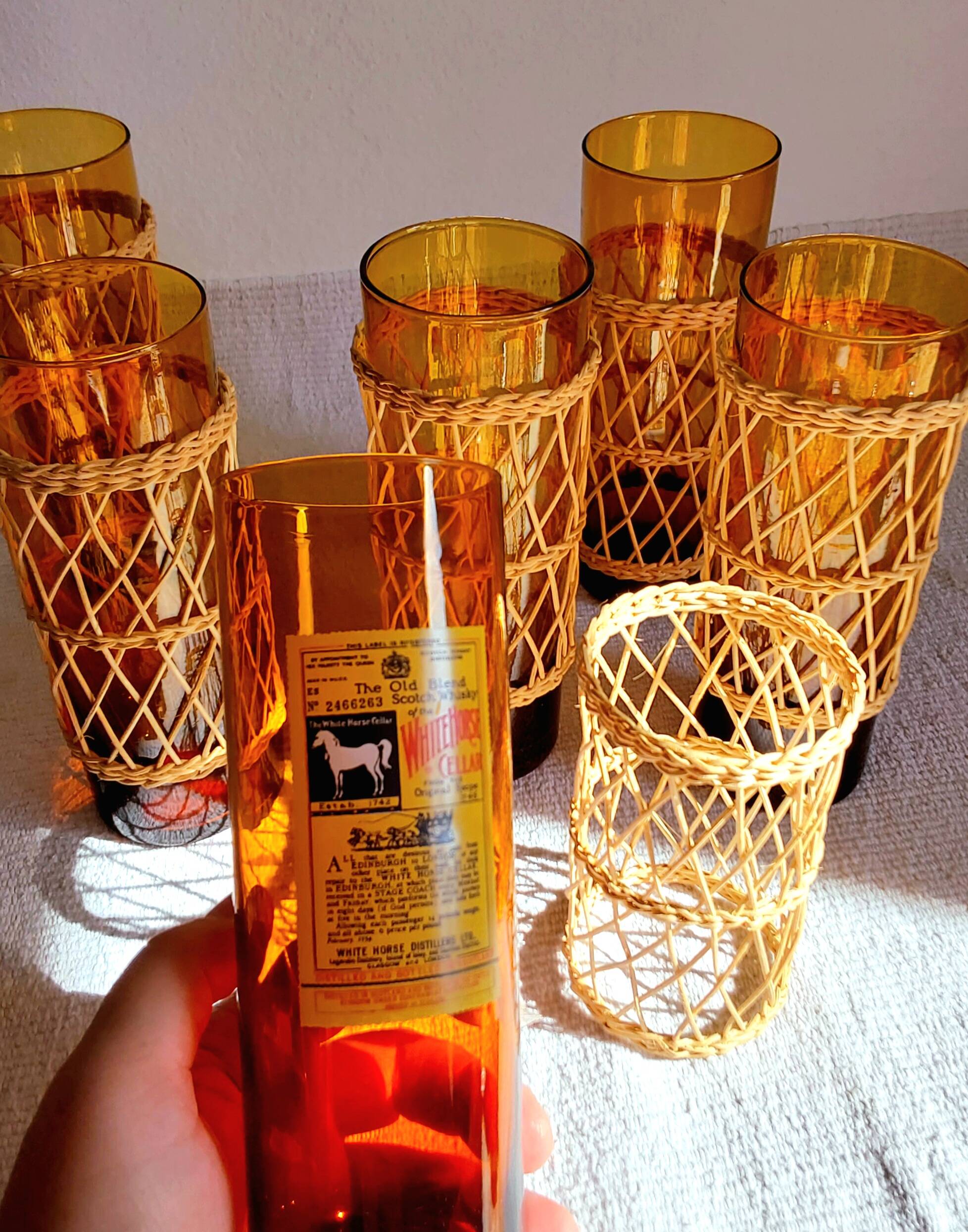 Six mustard long drink glasses