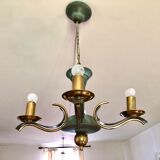 Lustre moderniste vert céladon et laiton massif