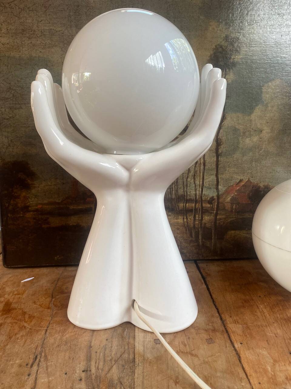 vintage ceramic and opaline hand lamp