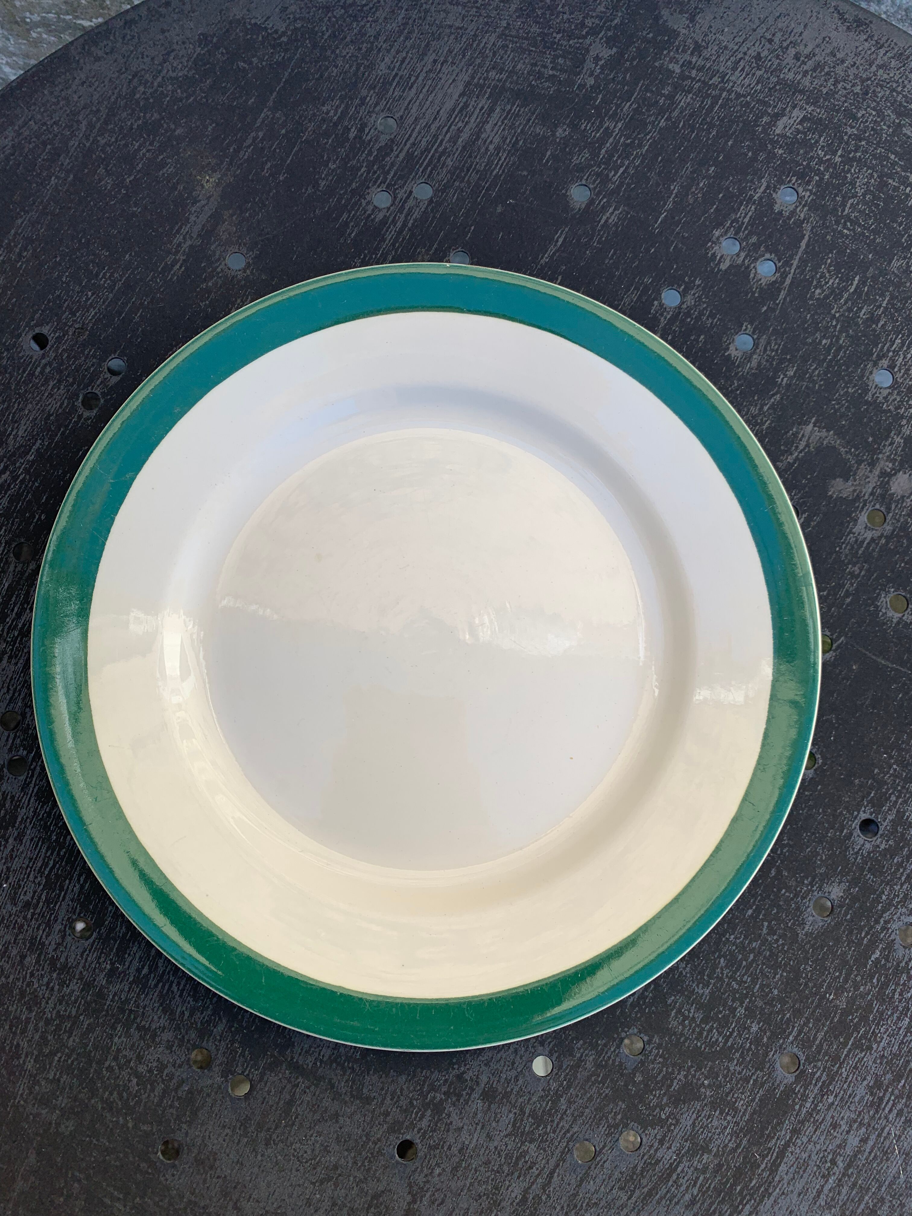 8 plates 4 flat and 4 small dark green Digoin sarreguemines vintage
