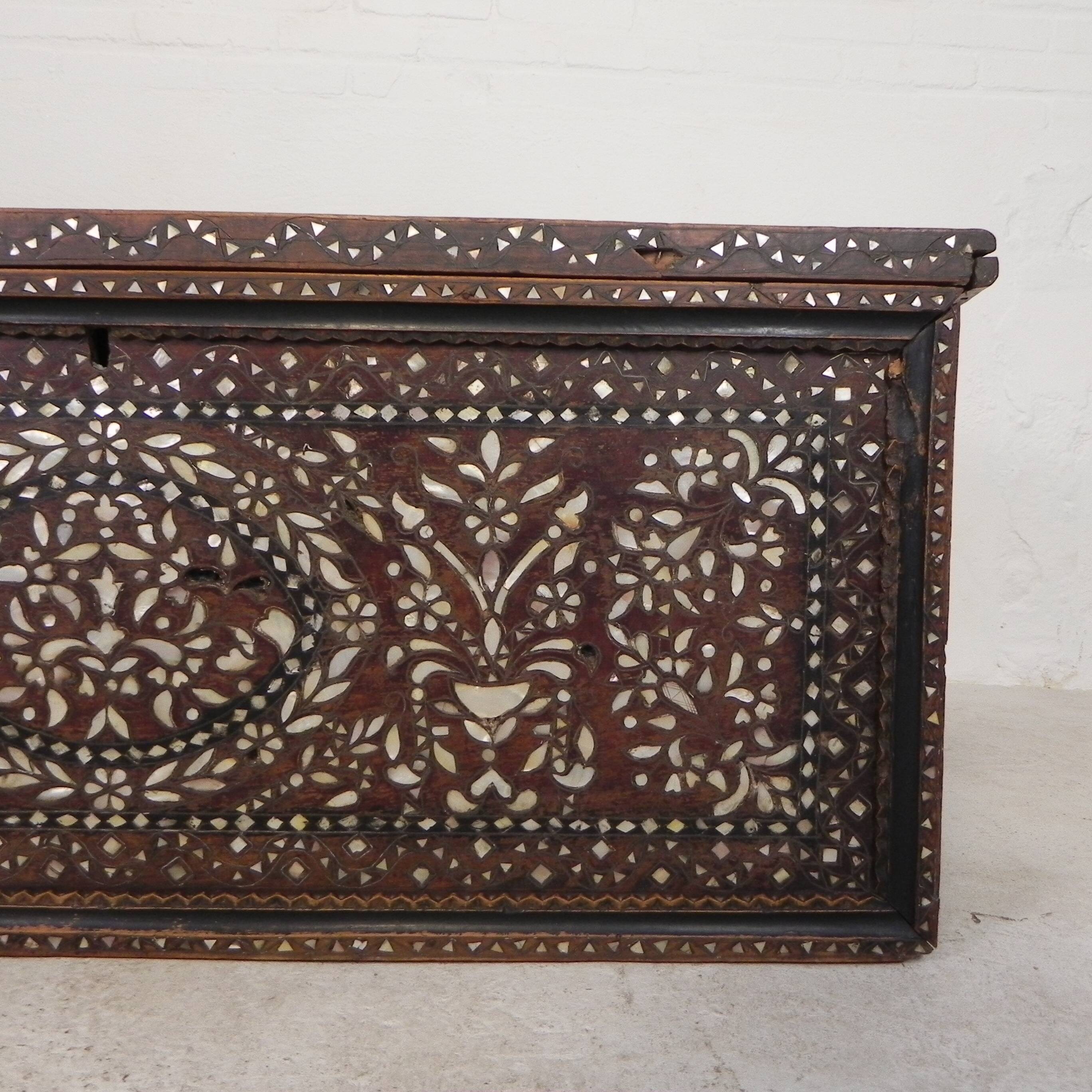 19th century Syrian wedding chest with mother of pearl inlay