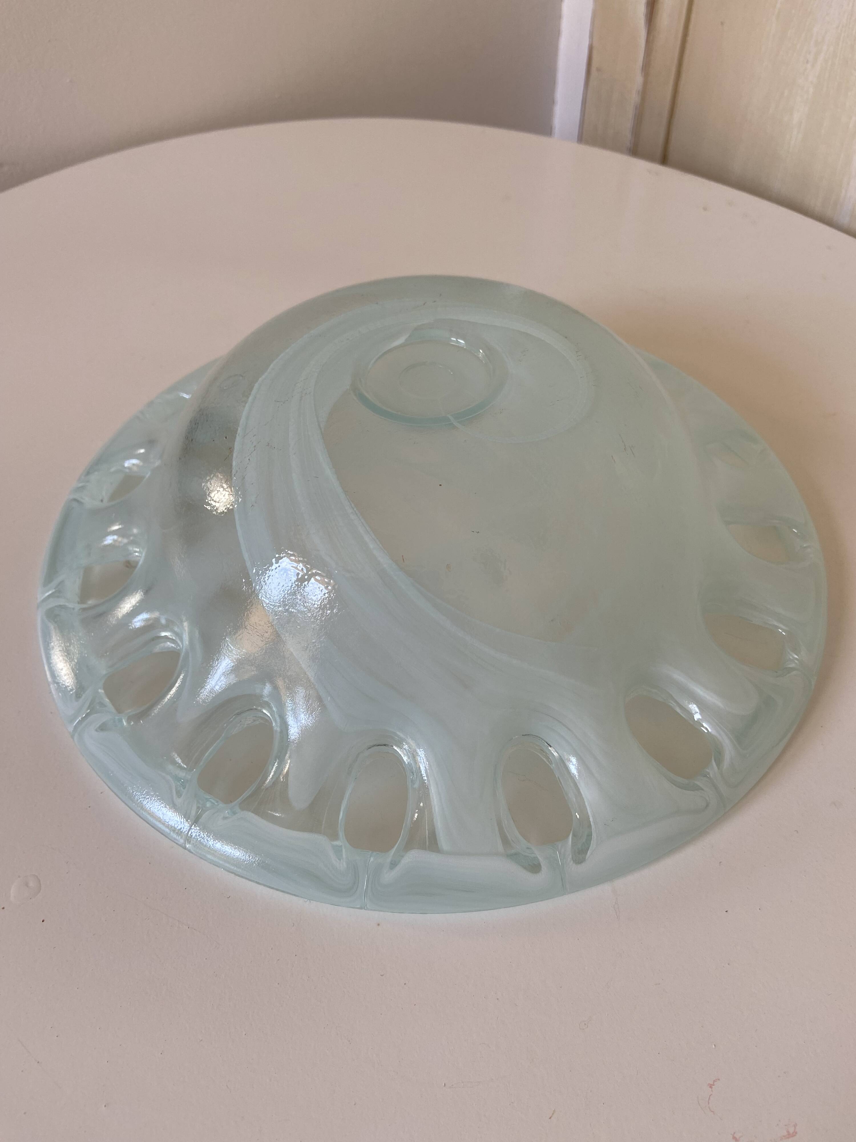 Transparent glass pocket tray in white shades - 80s/90s style