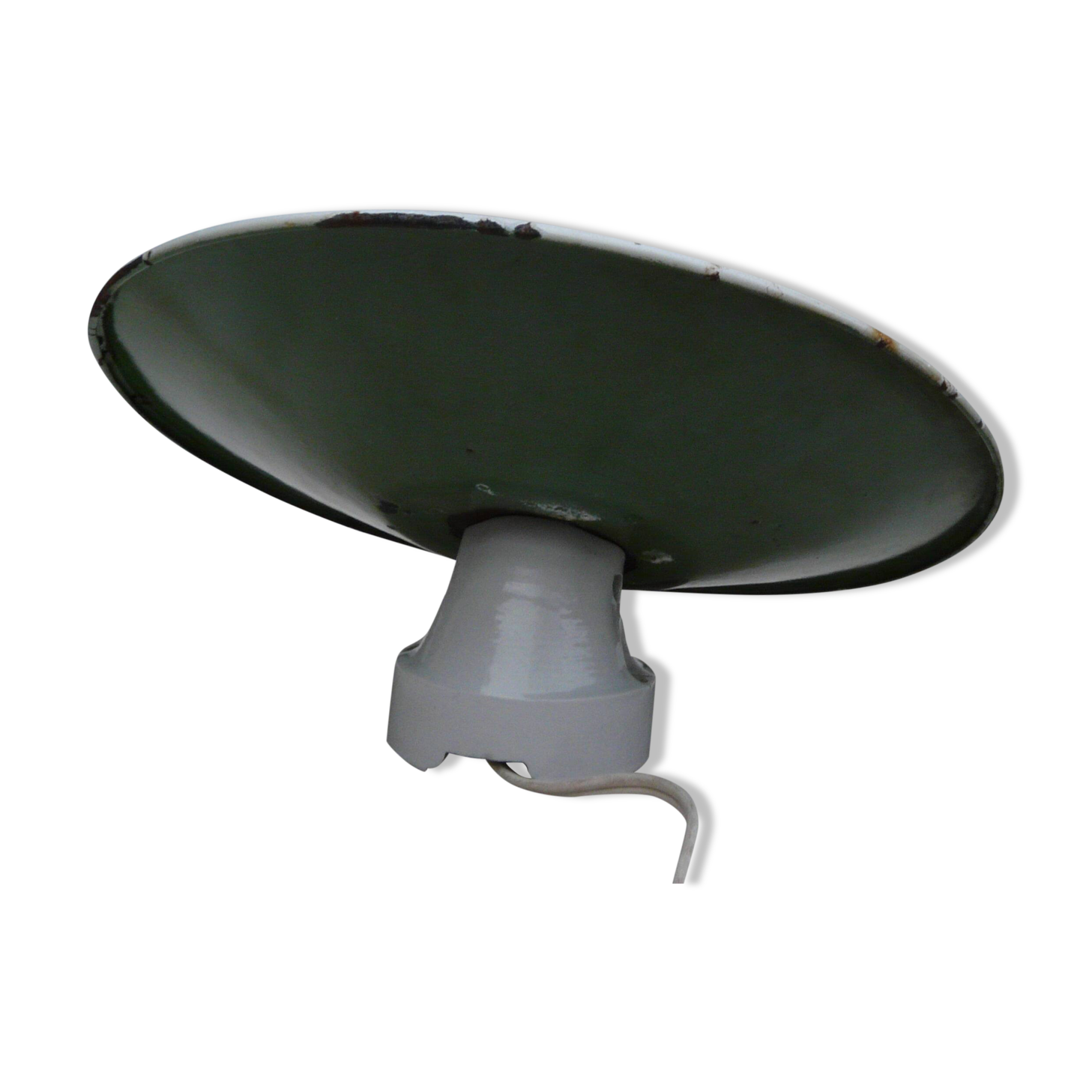 Industrial green and white enameled sheet metal wall light 1940 porcelain socket