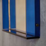 Blue Coloured and Mirrored Glass Wall Mirror, Italy, 1960s
