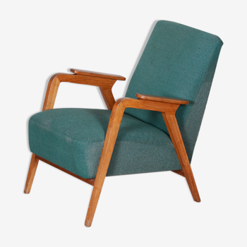 Green beech art deco armchair, revitalized varnish, 1940s, Czechia