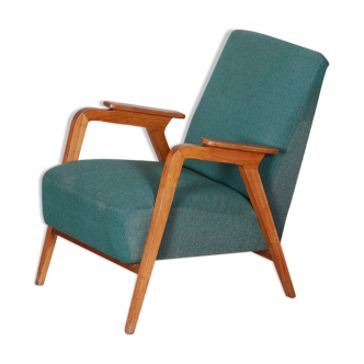 Green beech art deco armchair, revitalized varnish, 1940s, Czechia