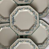 12 octagonal dessert plates in blue and yellow green English porcelain Johnson Brothers
