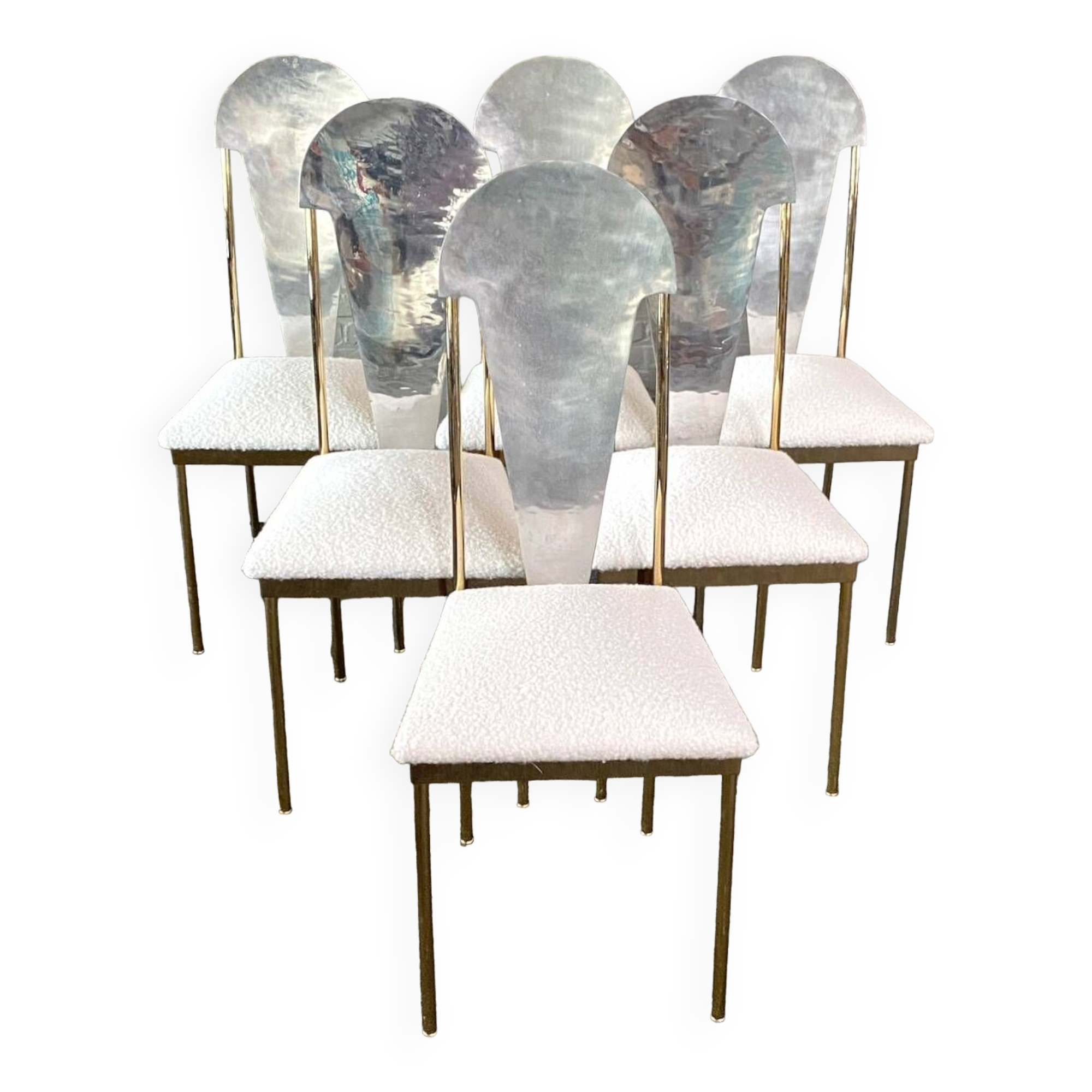 Set of 6 glamorous 'noble pen shell back' dining chairs - late 1980's