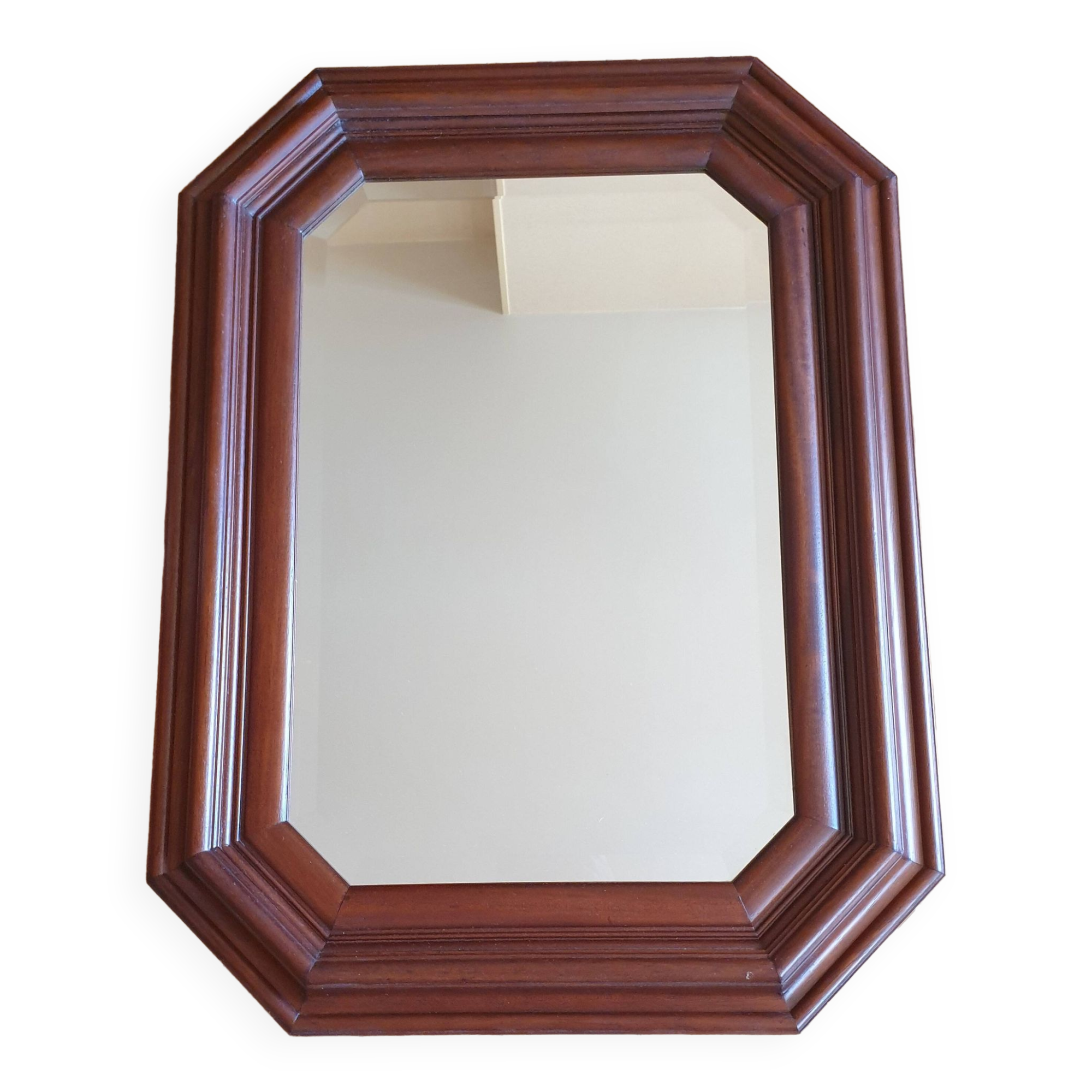 Large beveled mirror in cherry wood frame