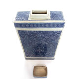 Boîte à thé ancienne chinoise en porcelaine blanc bleu