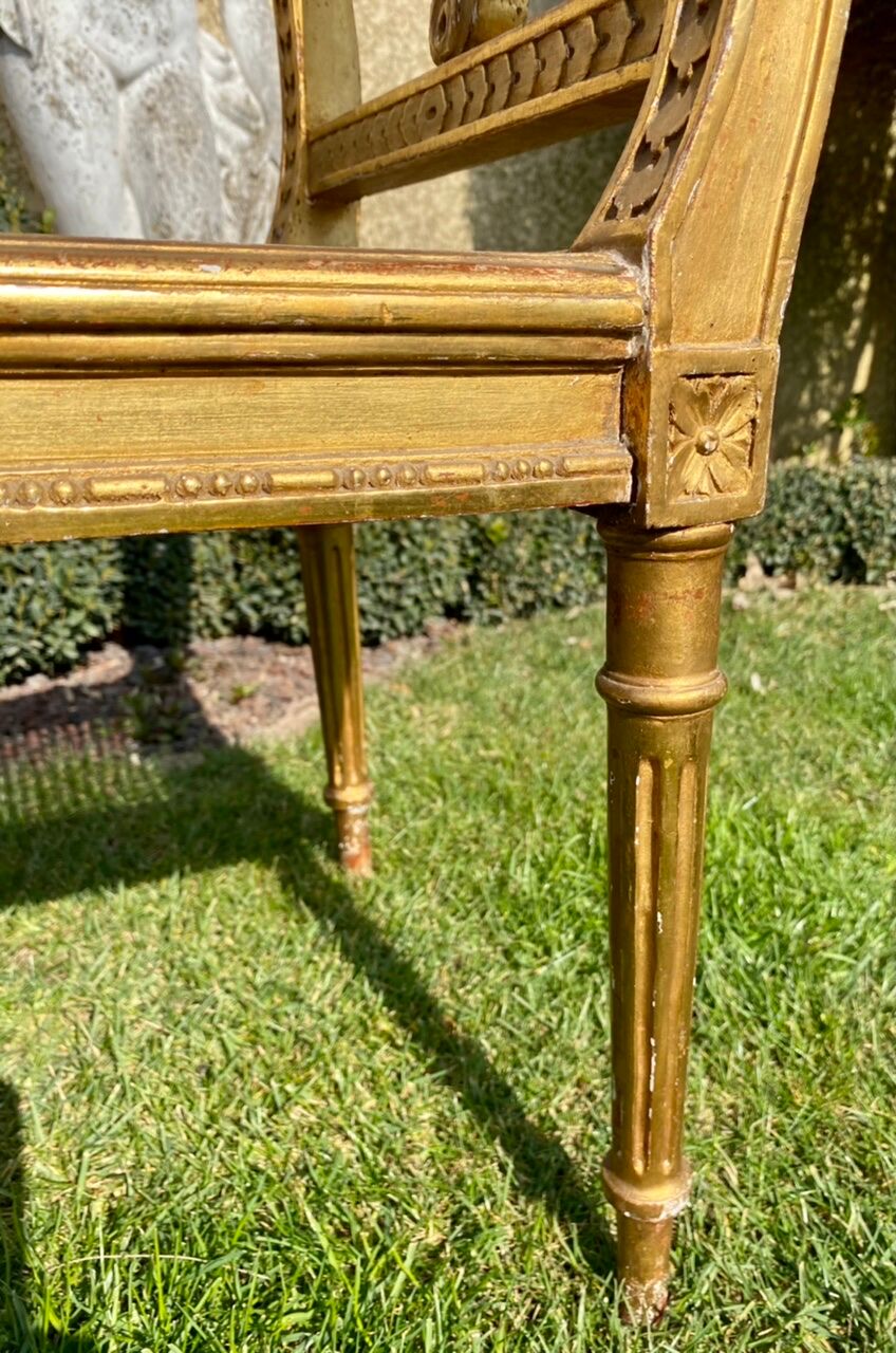 Petite Banquette Bois Doré and Cannage Style Louis XVI