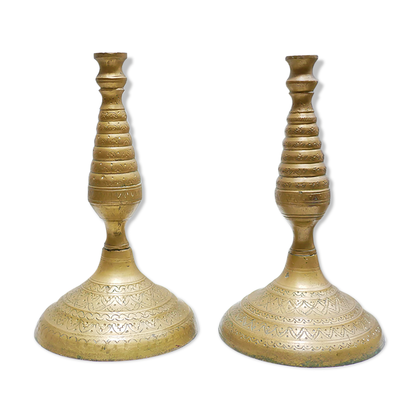 Pair of vintage candle holders in golden brass
