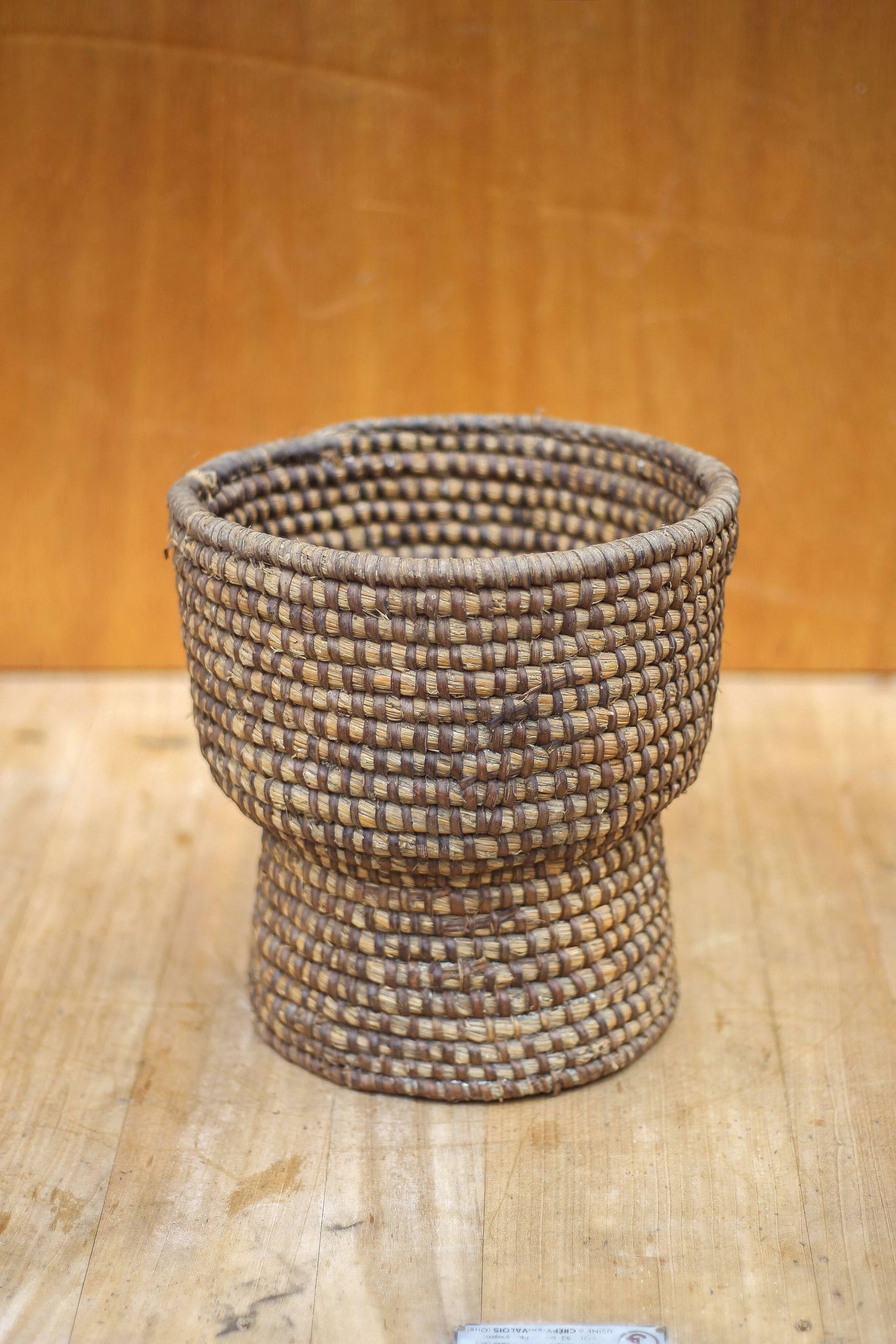 Old wicker bowl, straw and bramble burgundy, braided bowl, countryside, chalet
