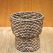 Old wicker bowl, straw and bramble burgundy, braided bowl, countryside, chalet