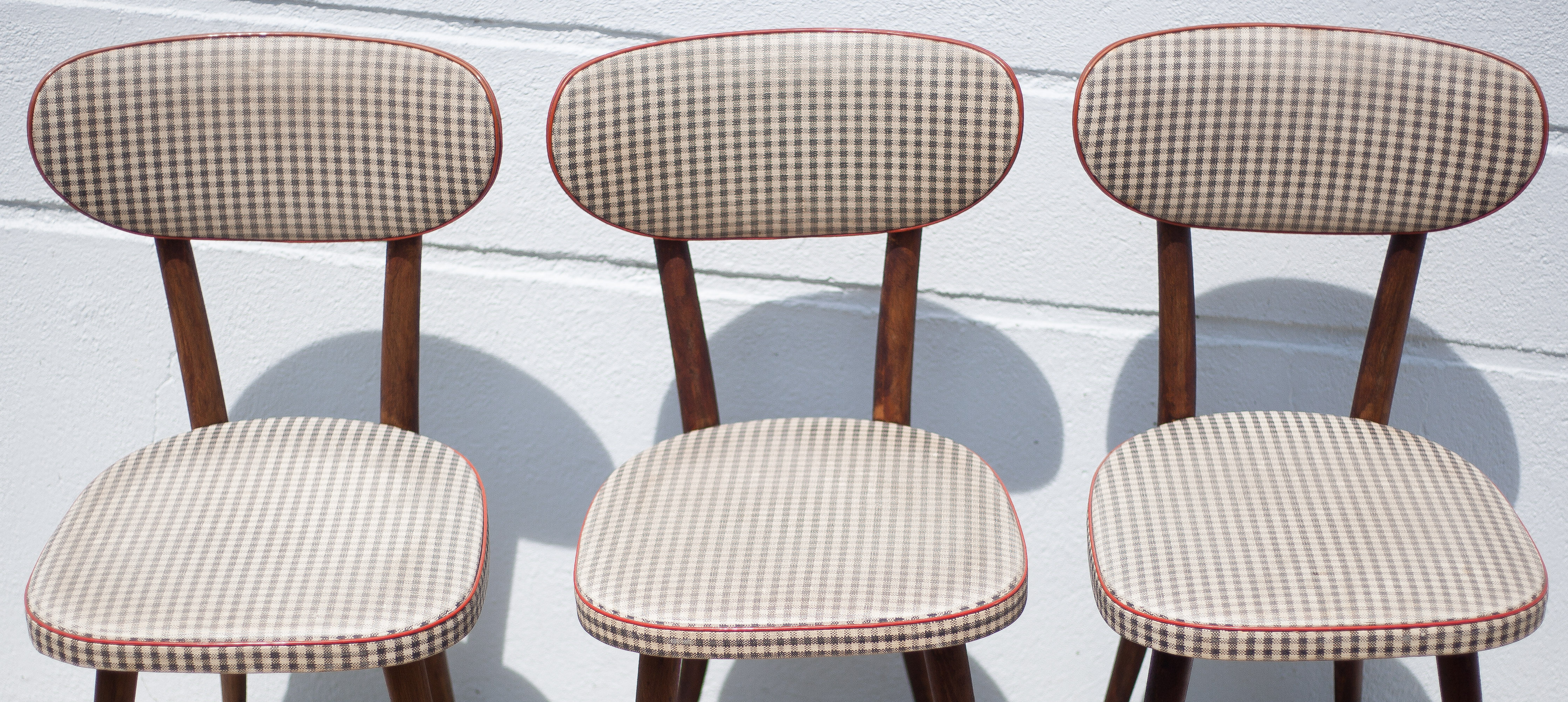 Set of 3 Baumann chairs model 732g2, bistro chair, wooden chair and vinyl fabric, kitchen, retro