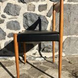 Set of 6 Danish chairs with black leatherette seats