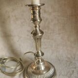Candle holder in silver bronze, Louis XVI style, mounted in lamp