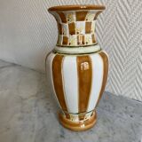 White and brown enamel vase Art Deco style