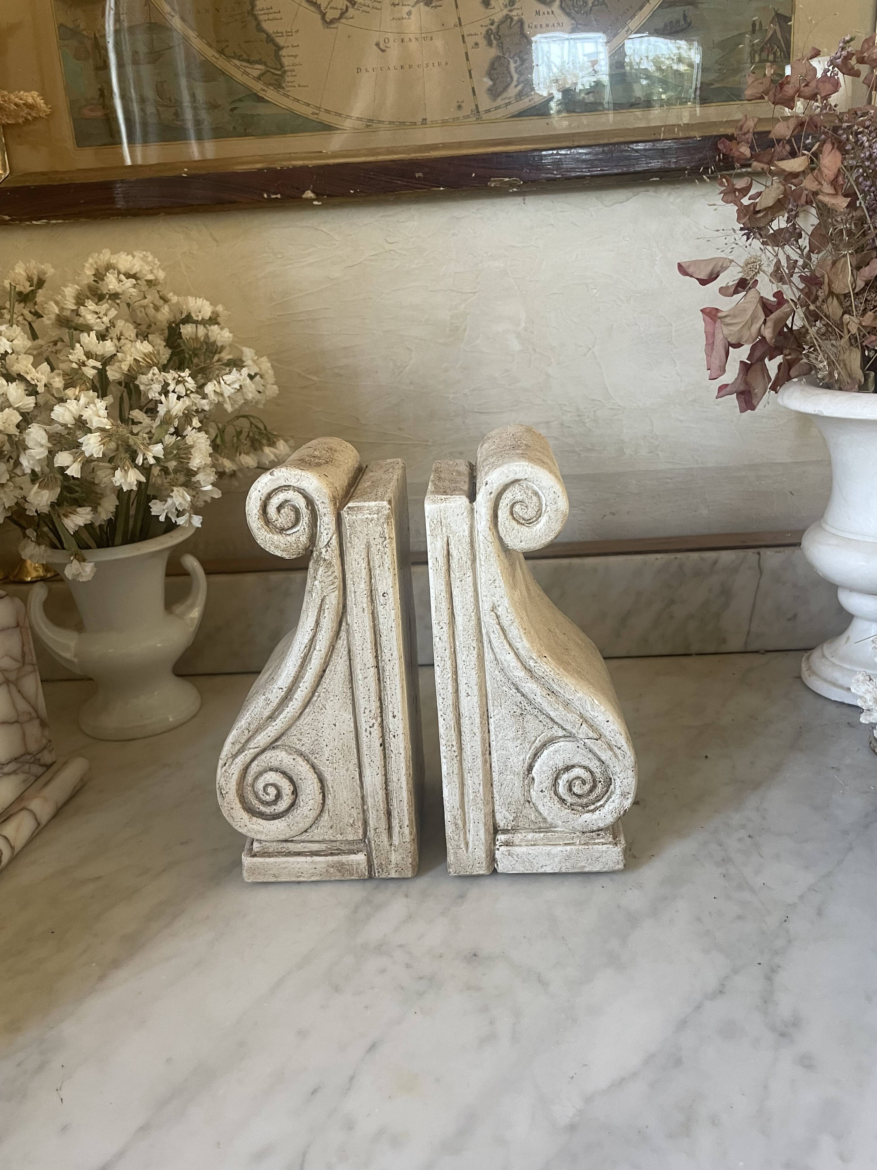 Pair of vintage patinated plaster bookends
