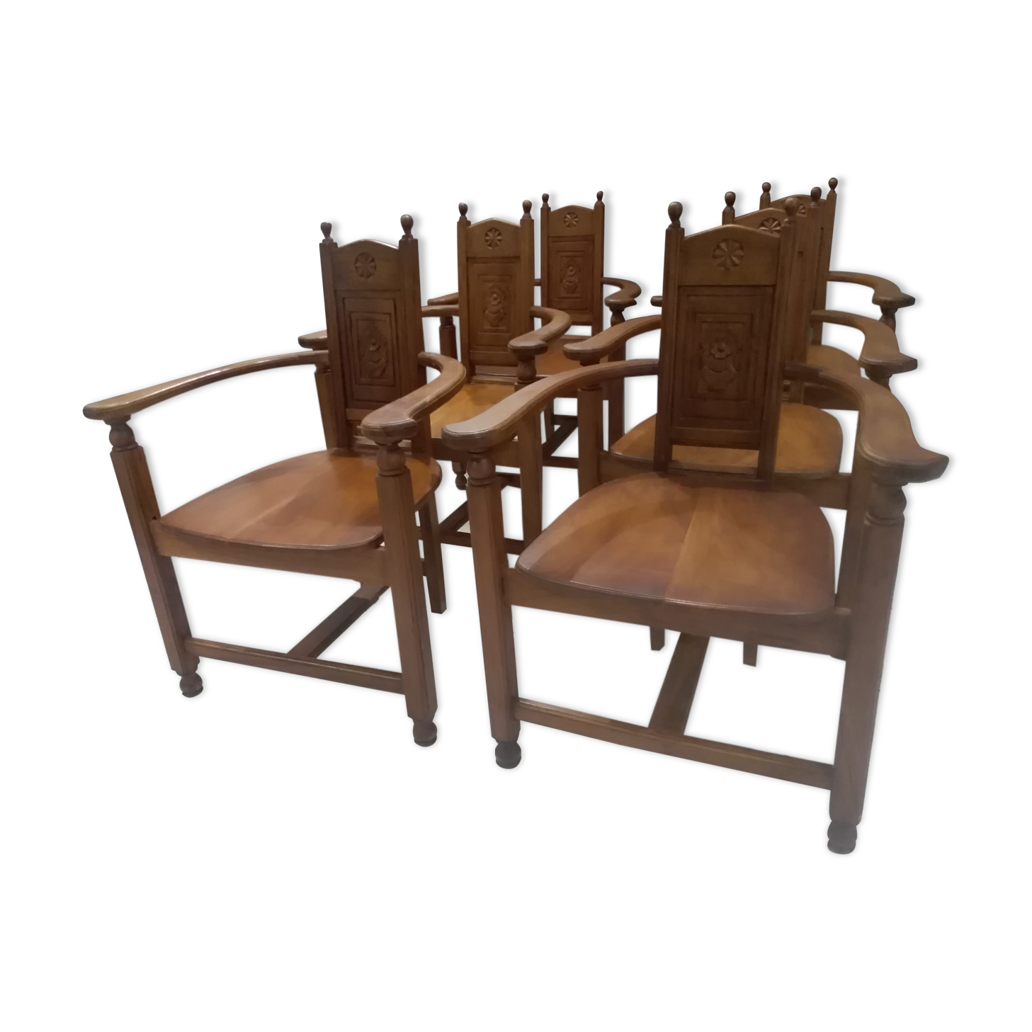 Set of 6 walnut armchairs from the early 20th century