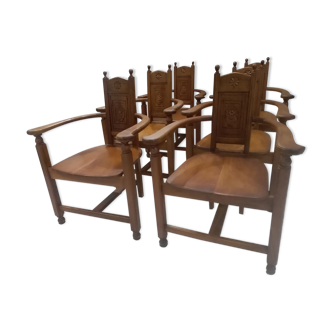 Set of 6 walnut armchairs from the early 20th century