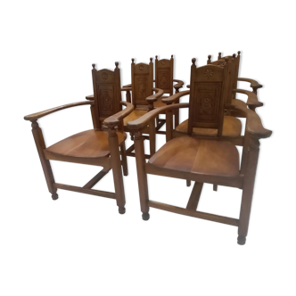 Suite of 6 walnut lounge chairs early 20th century