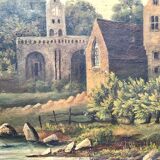 Tableau ancien paysage sur toile, XIX Siècle