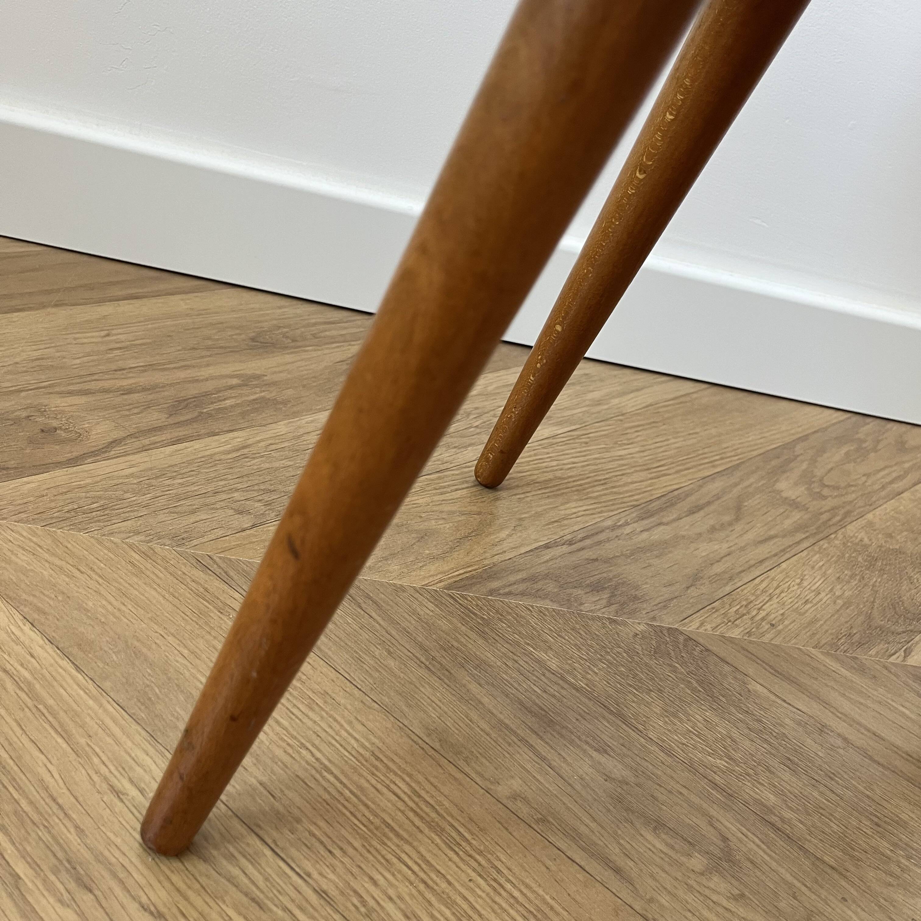 Vintage Footstool: Mid Century Modern Grey Fabric and Wood Legs