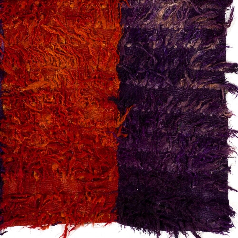 Vintage Hand-Knotted Shag Pile Tulu Rug in Red and Purple, 100% Mohair Wool