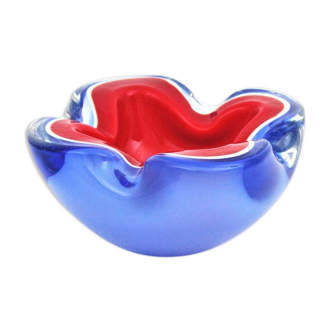 Cendrier en verre Seguso Murano bleu, rouge et blanc Sommerso