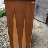 Brown lacquered wooden industrial cabinet with sliding curtain, 1950s, Czech Republic.