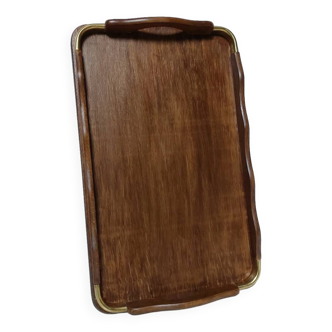 Vintage wood brass tray