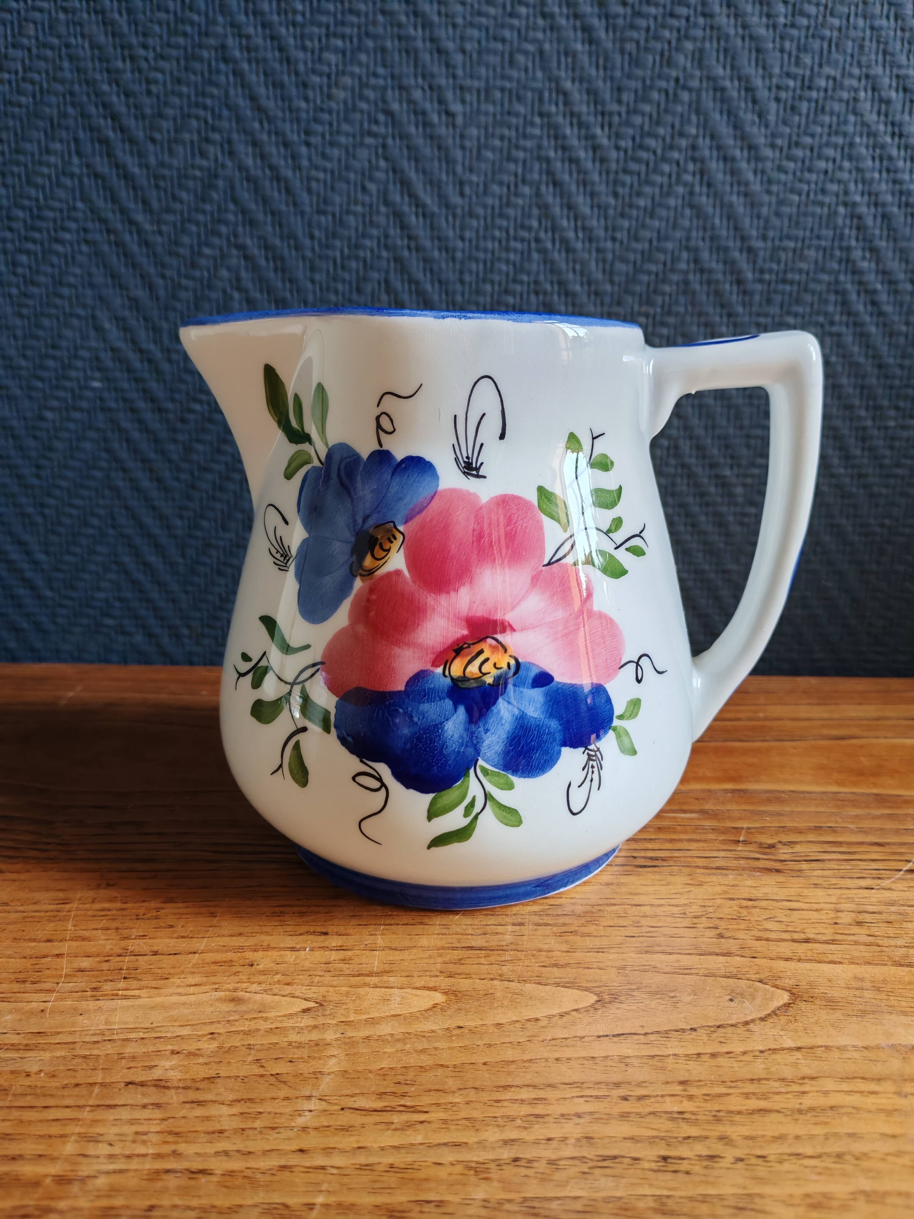 Vintage Ceramic Jug Hand-Painted, Flower Vase