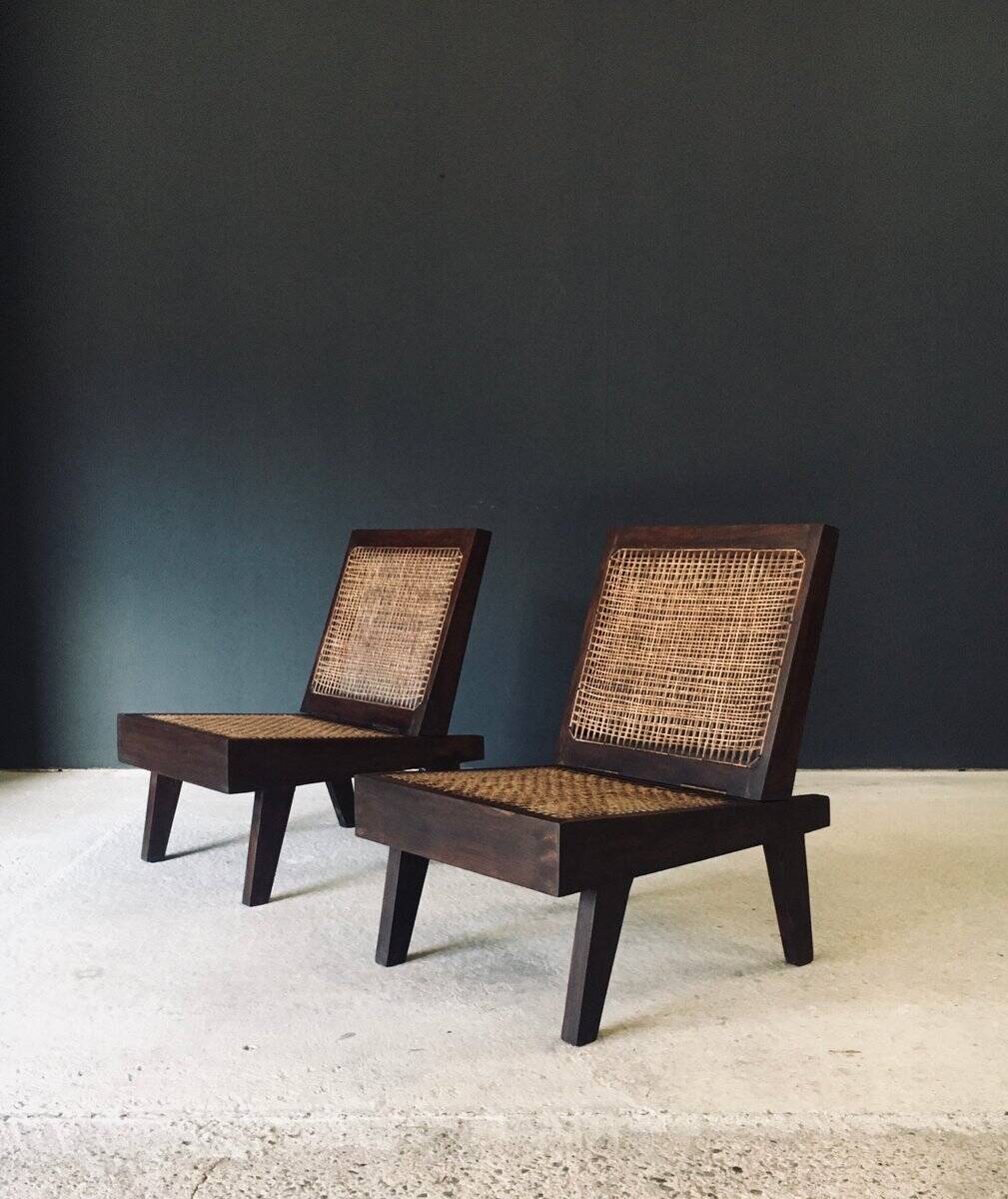 Low Modernist Folding Chairs by Pierre Jeanneret for Chandigarh, India, 1960s, Set of 2