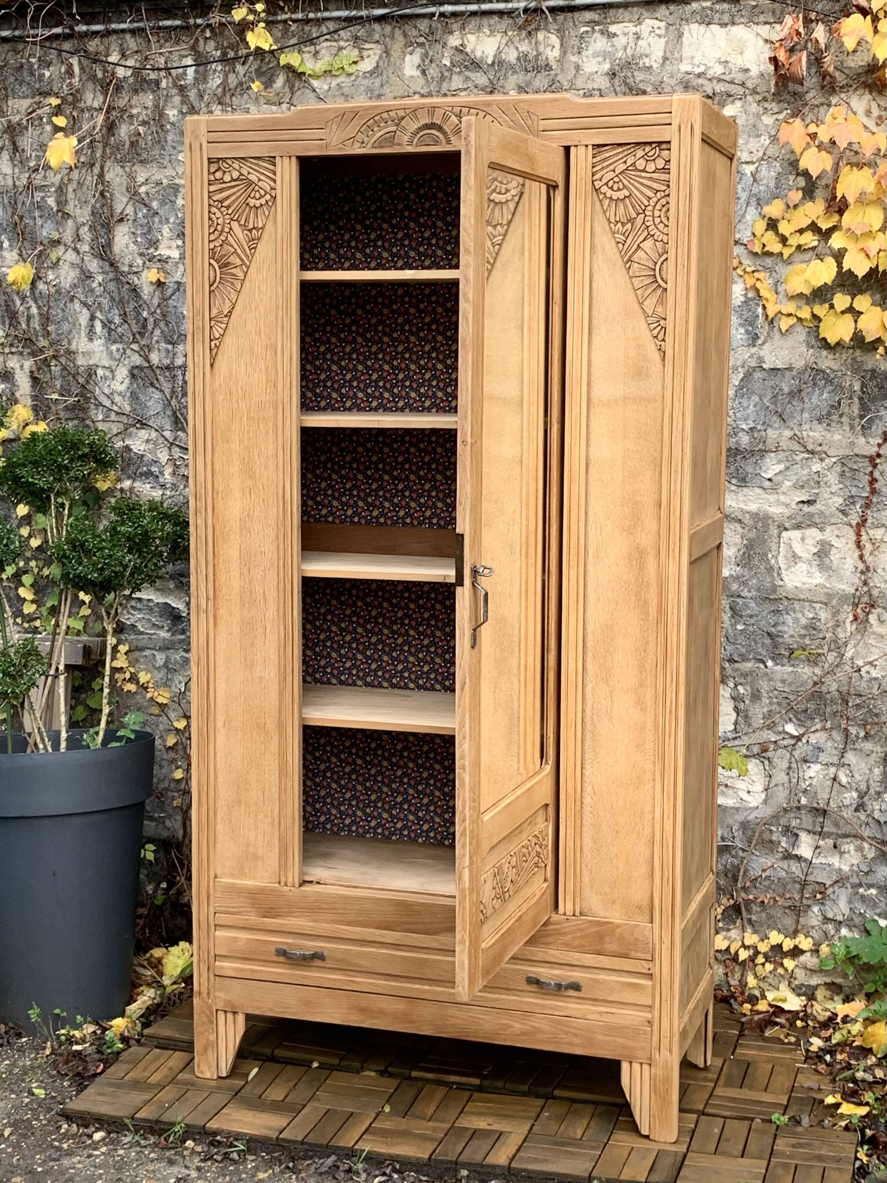 Parisian art deco cabinet in raw wood 1930