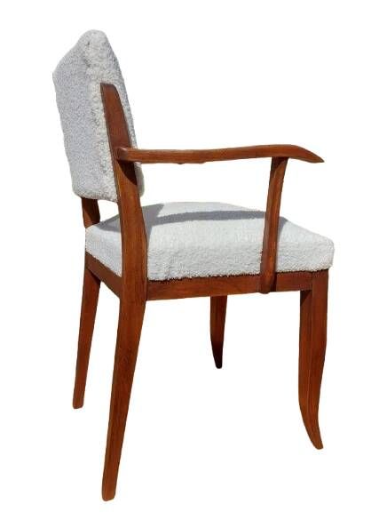 Fauteuil bridge en hêtre teinté teck et tissu bouclette
