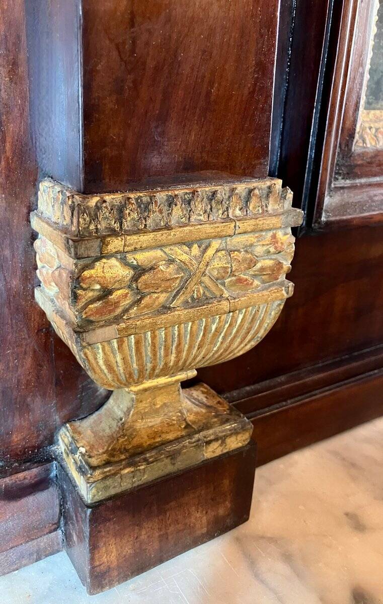 Italian Empire Mahogany and Parcel Gilt Console with Mirror and Carrara Marble Top, Late 18th Century