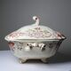 Antique Longchamp soup tureen/vegetable dish with polychrome daisies in ironstone.