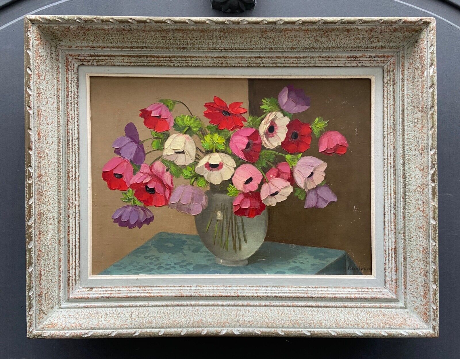 Oil on canvas still life by primo dolzan xxth bouquet of flowers